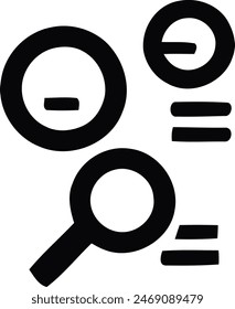 A set of icons representing search, question mark, and magnifying glass.