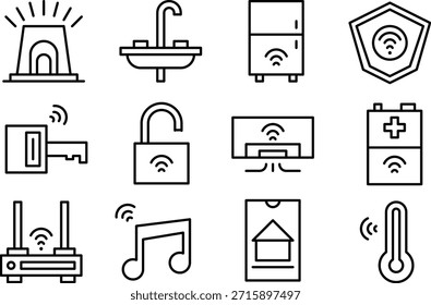 Conjunto de iconos que representan dispositivos domésticos inteligentes aislados sobre fondo transparente