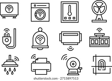 Conjunto de ícones que representam os dispositivos smart home isolados no fundo transparente