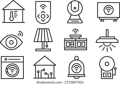 Conjunto de iconos que representan varios dispositivos domésticos inteligentes aislados sobre fondo transparente
