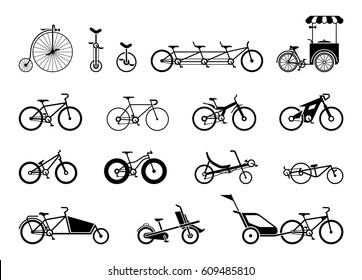 Set of icons representing various types of bikes.