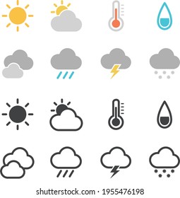 Set of icons representing the weather