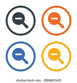 Set of icons representing zoom. Zoom out icon. Symbols of magnifier with minus.