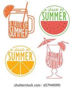 A set of icons resembling summer, fruits, cocktails, smoothies