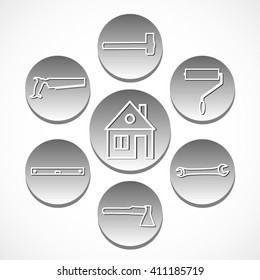 Set of icons of restructuring, repair, remodel, building a house