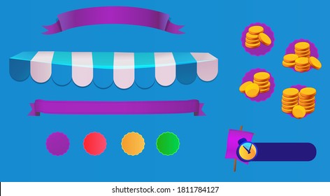 Set of icons and ribbons for mobile in game shop