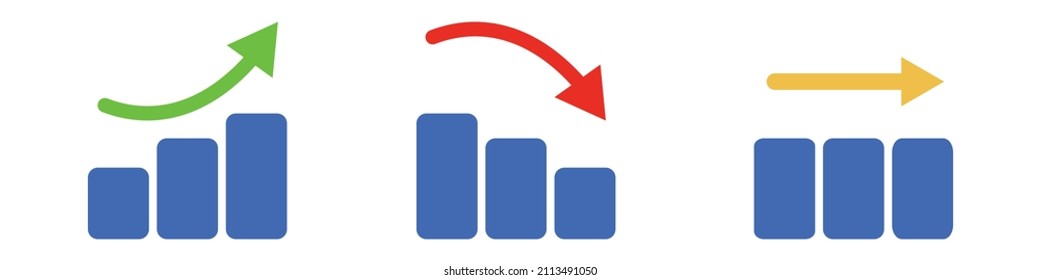 A set of icons for a rising bar, a falling bar, and a flat bar. Business performance and investment performance. Vectors.