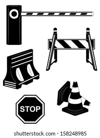 set icons road barrier black silhouette vector illustration isolated on white background