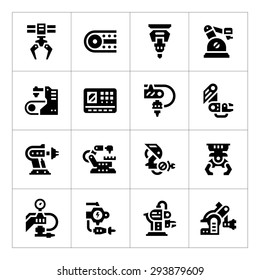 Set icons of robotic industry isolated on white. Vector illustration