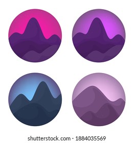 Establece iconos alrededor de montañas abstractas. Ilustración vectorial.