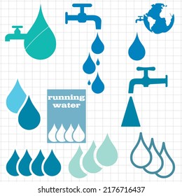 set of icons of running water