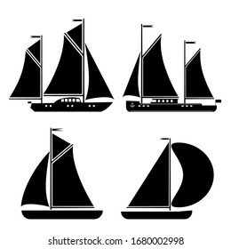 Set icons of sailing yachts.Vector silhouette sailing yachts.