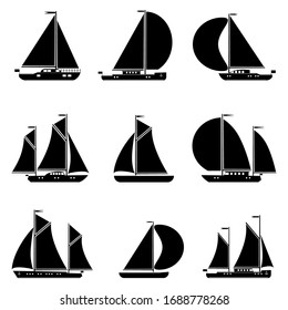 Set icons of sailing yachts.Vector silhouette sailing yachts.