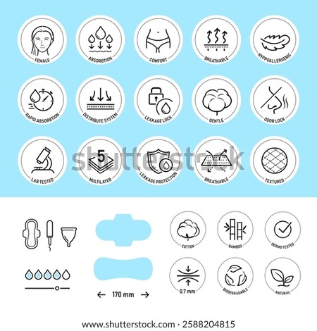 Set icons for sanitary pads. Vector illustration. The outline icons are well scalable and editable. Contrasting elements are good for different backgrounds. EPS10.	