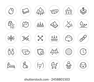 Set icons for sanitary products. The outline icons are well scalable and editable. Contrasting vector elements are good for different backgrounds. EPS10.