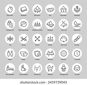 Set icons for sanitary products. The outline icons are well scalable and editable. Contrasting vector elements are good for different backgrounds. EPS10.