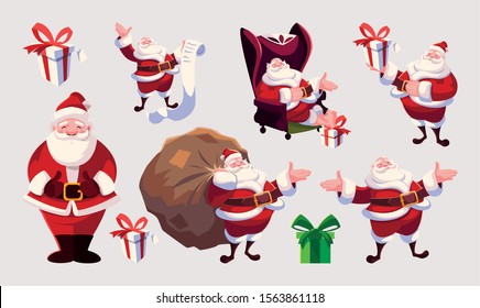 set of icons santa claus in different positions vector illustration design