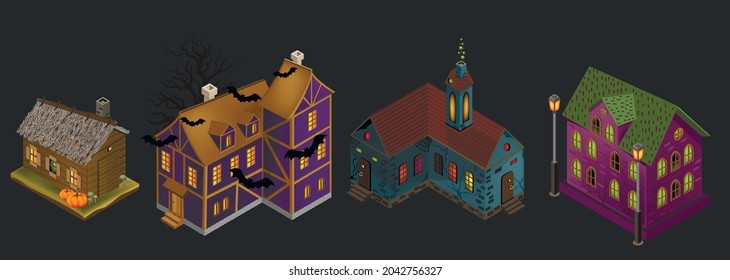 
Set of icons of scary houses for Halloween. Vector graphics.