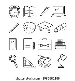 Set of icons for school on a white background. Design for banner, poster, label. Vector illustration. 