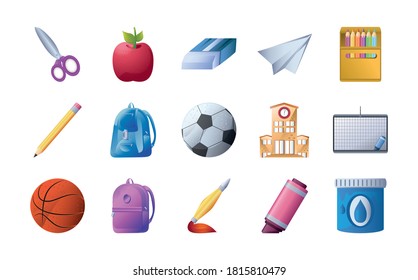 set of icons school over white background vector illustration design