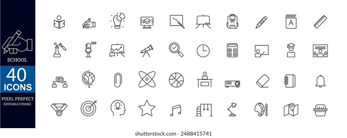Set of icons for school. Pixel Perfect. Editable stroke. Vector illustration