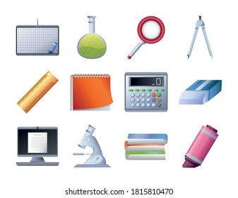 conjunto de iconos escuela en diseño de ilustración vectorial de fondo blanco