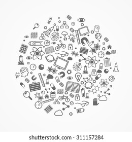 Set of icons Sciences, Circle many icon set, Circle Education, Circle sign technology, Vector illustration