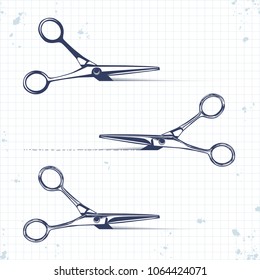 set icons scissors with cut lines isolated