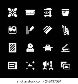 Set icons of screen printing isolated on black. Vector illustration