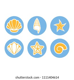 Set of icons of seashells and sea stars. Summer theme. Vector illustration.