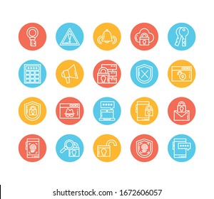set of icons security, block and flat style icon vector illustration design