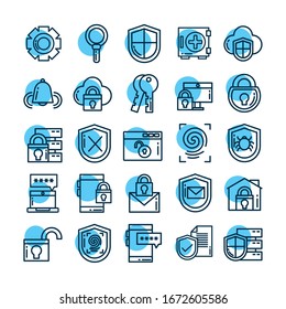 Set Of Icons Security, Line Style Icon Vector Illustration Design