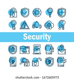 set of icons security, line style icon vector illustration design