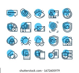 set of icons security, line style icon vector illustration design