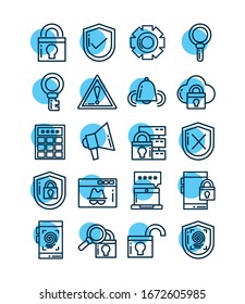 set of icons security, line style icon vector illustration design