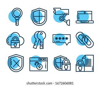 set of icons security, line style icon vector illustration design