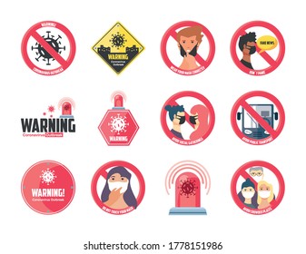 set of icons security measures and precautions, warning signs vector illustration design