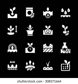 Set icons of seed and seedlings isolated on black. Vector illustration