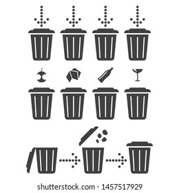 Set icons separate recycling. Vector on white background.