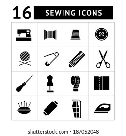 Set icons of sewing isolated on white. Vector illustration