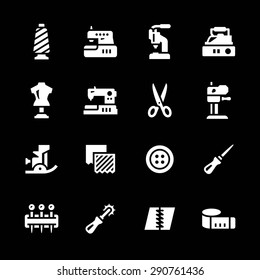 Set icons of sewing isolated on black. Vector illustration