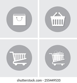 Set of icons with shadow vector illustration eps10 : Shopping bag ,basket ,trolley.