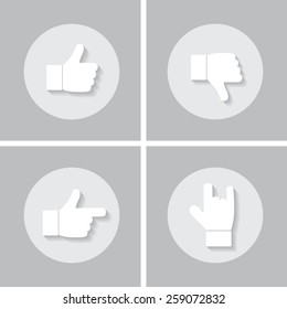 Set of icons with shadow vector illustration eps10 : Hand symbols.