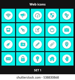 Set of icons with shadow for web sites and mobile applications. Vector illustration.