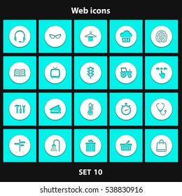Set of icons with shadow for web sites and mobile applications. Vector illustration.