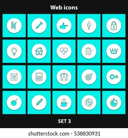 Set of icons with shadow for web sites and mobile applications. Vector illustration.