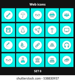 Set of icons with shadow for web sites and mobile applications. Vector illustration.