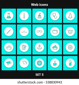 Set of icons with shadow for web sites and mobile applications. Vector illustration.