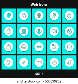 Set of icons with shadow for web sites and mobile applications. Vector illustration.