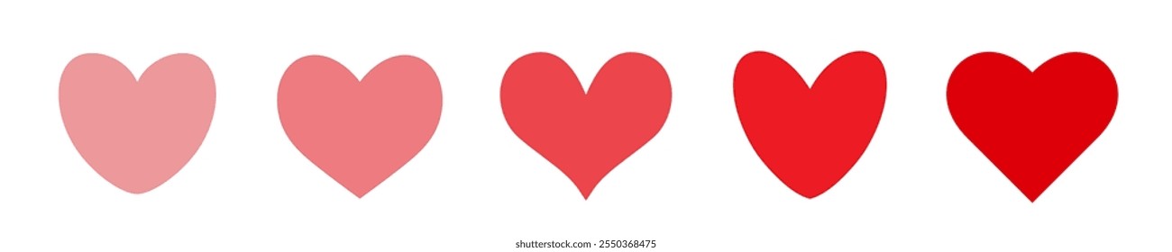 Un conjunto de iconos en forma de corazones rosas y rojos sobre un fondo blanco. Una ilustración simple de iconos vectoriales en forma de corazón para el Día de San Valentín para Internet. Vector 10.